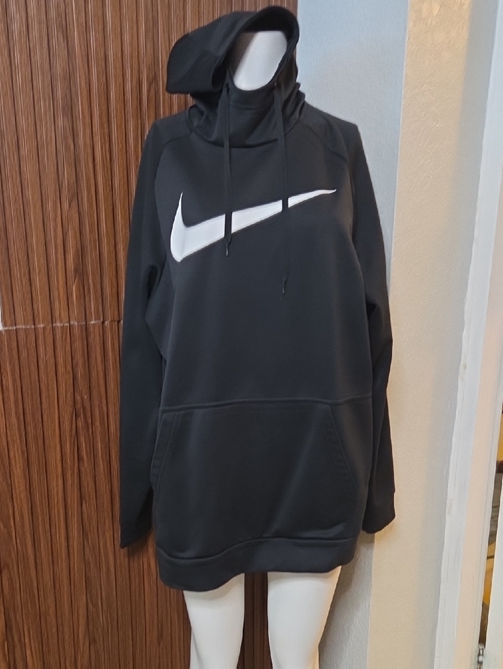 Nike Black Hoodie with White Swoosh Large Sz [1099]